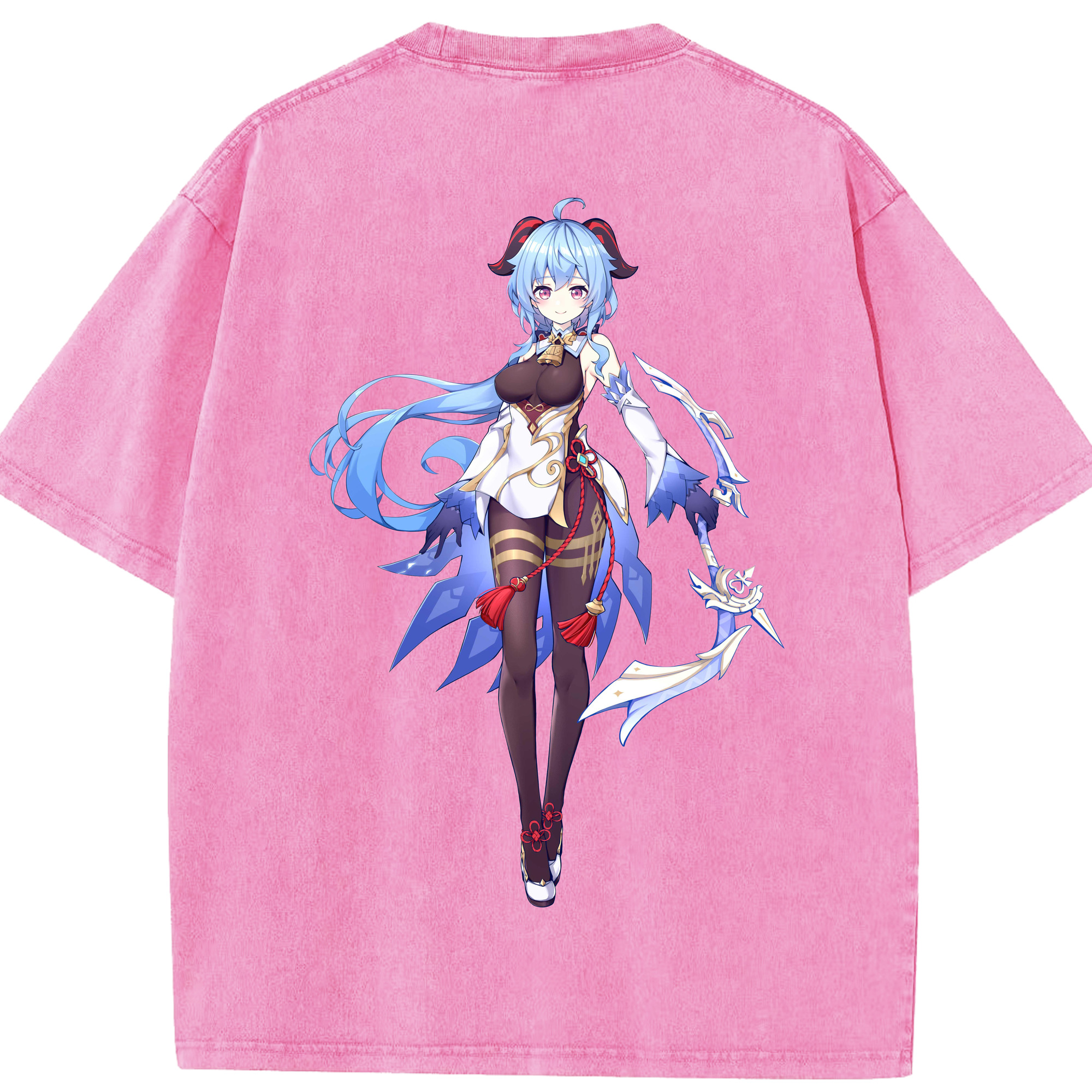 げんし神 甘雨 かんう genshin Ganyu 綿100% ヴィンテージ風 半袖Tシャツ（背面プリント）